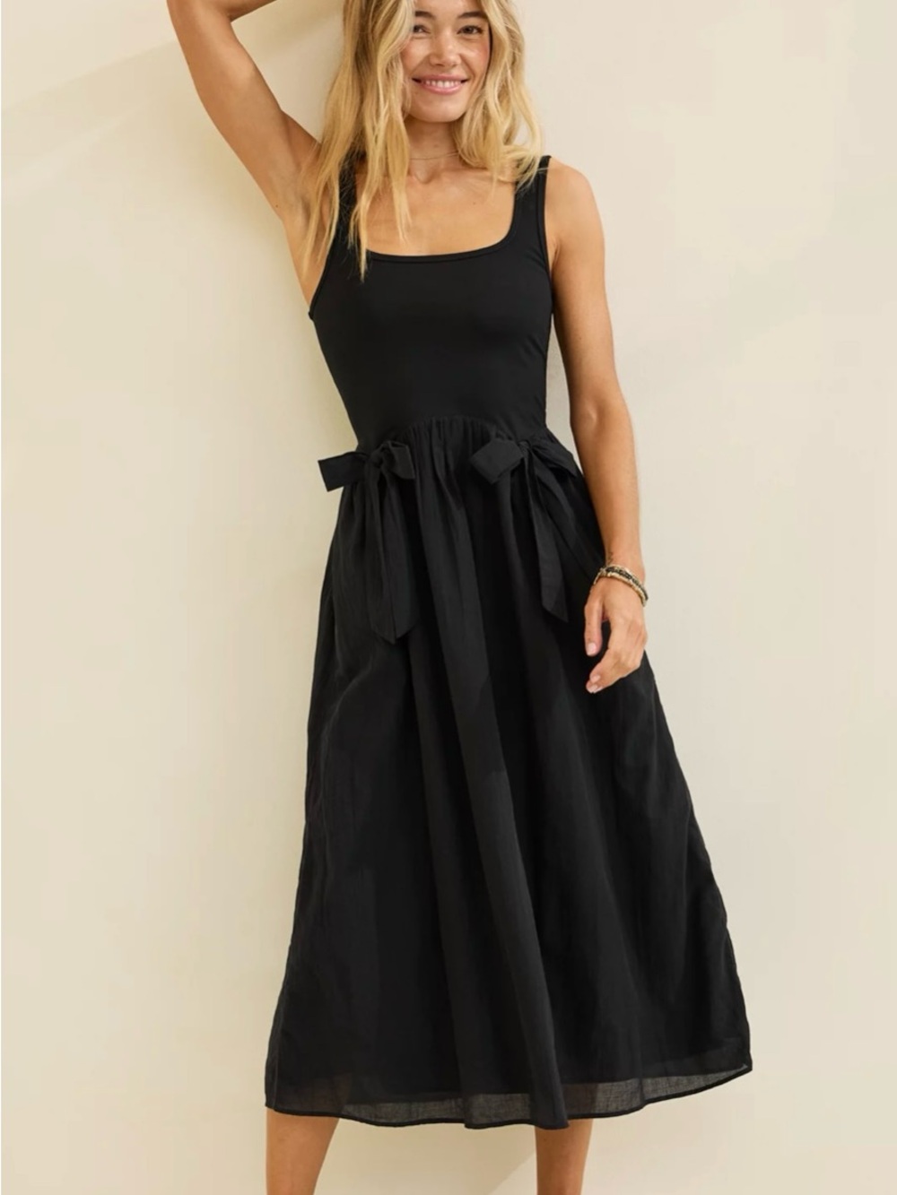 NWOT Black Sleeveless Bow Detail Midi Dress